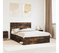 Teenpull Smoke Oak Bed Frame with Solid Pine headboard, 140 x 200 cm Mattress Size, Engineered Wood Structure, slatted Base, Durable Modern Platform for Bedroom and restful Sleep