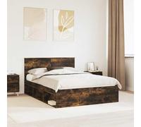 Teenpull Smoke Oak Bed Frame with Solid Pine headboard, 140 x 200 cm Mattress Size, slatted Base, Modern Bedroom Structure, Easy Clean Wooden Platform for Adult Home restful Sleep