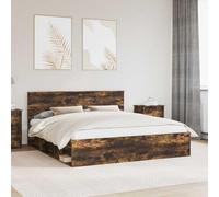 Teenpull Smoke Oak Bed Frame with Solid Pine headboard, 180 x 200 cm Super King Mattress Support, slatted Base, Wooden Structure for Bedroom, Easy Clean, 200 kg Capacity for Two Sleepers