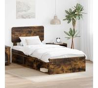 Teenpull Smoke Oak Bed Frame with Solid Pine headboard, slatted Base, 75 x 190 cm, Engineered Wood Structure, Modern Bedroom Support for One Adult, Easy Assembly and Daily Comfort