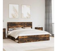 Teenpull Smoke Oak Bed Frame with Solid Pine headboard, Super King 180 x 200 cm, slatted Base, Wood Structure, Modern Platform Support for Bedroom, Comfortable Rest