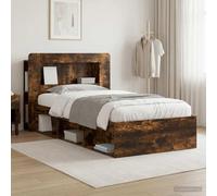 Teenpull Smoke Oak Bed Frame with Storage, 90 x 190 cm Mattress Size, Wood Construction, Fixed slats, headboard, Bedroom Platform for Home Use, Space Saving Storage, Adult Room