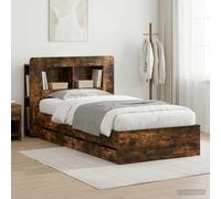 Teenpull Smoke Oak Bed Frame with Storage, Storage Bed Base, headboard, Mattress Support, slatted Platform, Drawer Storage, 75 x 190 cm, Indoor Bedroom Use, Space Saving for Adult or Guest Room