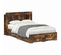 Teenpull Smoke Oak Bed Frame with Storage, Wood Engineered Base, headboard Cabinet, 120 x 190 cm Mattress Support, 135 x 211.5 x 100 cm, Indoor Bedroom Use, Easy Assembly, Space Saving