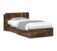 Teenpull Smoke Oak Bed Frame with Storage, Wooden Structure, headboard, Drawers, Display Shelves, for 100 x 200 cm Mattress, Indoor Bedroom Use, Easy Assembly, Space Saving Design