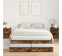 Teenpull Smoke Oak Storage Bed Frame 135 cm, King Size Compatible, Wooden Slat Platform, 4 Drawer Storage for Bedroom, Adult Guest Use, Space Saving Design, Sturdy Mattress Support, Home Assembly