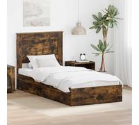 Teenpull Smoke Oak Storage Bed Frame with headboard, 100 x 200 cm Single Size, Engineered Wood Platform Base, slatted Support, Drawer Storage for Bedroom, Modern Space Saving Design