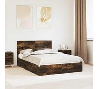 Teenpull Smoke Oak Storage Bed Frame with headboard, 135 x 190 cm, Engineered Wood, slatted Base, Drawer Storage, Durable Structure for Bedroom, Easy Assembly, Space Saving Comfort