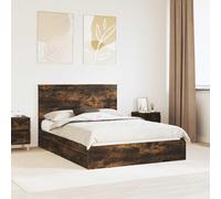Teenpull Smoke Oak Storage Bed Frame with Headboard, 135 x 190 cm, Wooden Engineered Structure, slatted Support, Drawer Storage, Modern Bedroom Platform for Daily Rest and Space Saving