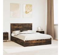 Teenpull Smoke Oak Storage Bed Frame with Headboard, 160 x 200 cm King Bed, Engineered Wood Platform, slatted Support, Hidden Drawers, Modern Bedroom Storage for Home, Easy Assembly, Durable