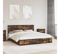 Teenpull Smoke Oak Storage Bed Frame with headboard, 180 x 200 cm Super King, Engineered Wood, slatted Support, Drawer Storage for Bedroom Organization and Modern Sleeping Comfort