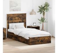 Teenpull Smoke Oak Storage Bed Frame with headboard, 75 x 190 cm, Engineered Wood Platform Base, slatted Support, Drawer Storage for Bedroom, Guest Room, Adult or Youth Use