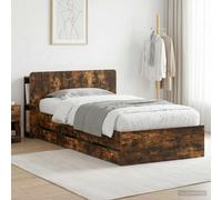 Teenpull Smoke Oak Storage Bed Frame with Headboard, 80 x 200 cm, Engineered Wood, Built in Drawers, Fixed Slat Base, for Bedroom Space Saving Indoor Use and Daily Sleeping Support