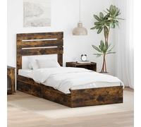 Teenpull Smoke Oak Storage Bed Frame with headboard, 90 x 190 cm Single Short, Engineered Wood, slatted Base, Drawer Storage, Space Saving Platform Bed for Bedroom, Guest Room, Modern Indoor Use
