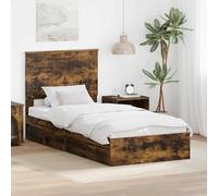Teenpull Smoke Oak Storage Bed Frame with headboard, Engineered Wood Single 90 x 190 cm, slatted Base, Drawer Storage, Modern Bedroom Platform for Adult or Guest Use