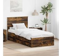 Teenpull Smoked Oak Bed Frame 100 x 200 cm Engineered Wood, Modern Platform Bed with headboard, 6 Storage Drawers, slatted Support for Bedroom, Indoor Use, Easy Assembly