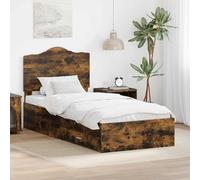 Teenpull Smoked Oak Bed Frame with headboard, 100 x 200 cm Single Large Mattress, Wooden Structure with slatted Base, Drawer Storage, Easy Assembly, Modern Bedroom Space Saving