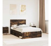 Teenpull Smoked Oak Bed Frame with Headboard, 120 x 190 cm Small Double, Solid Pine and Engineered Wood, Slatted Base, Storage, Modern Bedroom Support for Adult Guest Room, Easy Clean