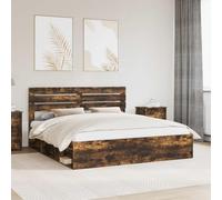 Teenpull Smoked Oak Bed Frame with Solid Pine headboard, 180 x 200 cm Super King Size, slatted Platform Base, Sturdy Structure for Bedroom, Adult Guest Room, Easy Assembly
