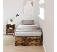 Teenpull Smoked Oak Bed Frame with Storage, 90 x 190 cm Single Bed Base, Wooden Platform Structure, Hidden Storage Compartment, Space Saving Design for Bedroom, Guest Room, Modern Home Use
