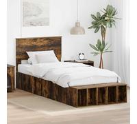 Teenpull Smoked Oak Bed Frame with Storage Shelf Manual 90 x 200 cm, Plywood Platform, Adjustable 90.4 to 100 cm, headboard and 5 Cube Shelves for Bedroom Storage and Space Saving