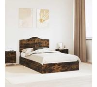 Teenpull Smoked Oak Storage Bed Frame with Headboard, 135 x 190 cm Double Size, Engineered Wood, slatted Base, Drawer Storage, Modern Bedroom Support for Home Use and Easy Assembly