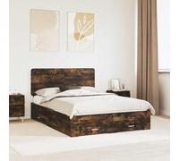 Teenpull Smoking Oak Bed Frame with headboard, 150 x 200 cm King Size, Engineered Wood, slatted Base, Storage Drawers, Easy Assembly, Bedroom Space Saving Platform for Home Comfort
