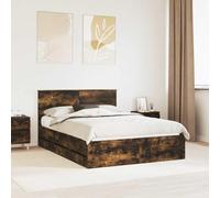 Teenpull Smoky Oak Bed Frame 140 x 200 cm Engineered Wood with Headboard, 6 Hidden Drawers, Slatted Base, Bedroom Storage Platform for Adult and Guest Room Use