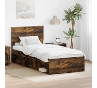 Teenpull Smoky Oak Bed Frame with Headboard, 100 x 200 cm, Engineered Wood Structure, Fixed Slat Base, Single Large Mattress Support, Modern Bedroom Design, Easy-Clean Finish, 100 kg Capacity