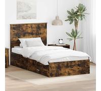 Teenpull Smoky Oak Bed Frame with headboard 100 x 200 cm Wood Construction, Storage Drawers, Modern Platform Base for Bedroom, Guest Room, Indoor Use, Easy Assembly, Space Saving Design