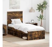 Teenpull Smoky Oak Bed Frame with headboard 75 x 190 cm, Wooden Structure, Solid Pine, slatted Base, for Mattress Support in Bedroom, Modern Single Bed for Rest and Easy Assembly