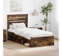 Teenpull Smoky Oak Bed Frame with Pine headboard, 75 x 190 cm, Wooden Slat Support, Durable Sleep Base for Bedroom, Guest Room, Easy Clean, One Person