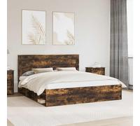 Teenpull Smoky Oak Bed Frame with Pine headboard, King Size 200 x 200 cm, Engineered Wood slatted Base, Durable Platform for Master Bedroom, Guest Room, Easy Clean Finish, Sturdy Support