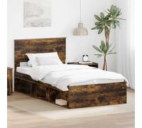 Teenpull Smoky Oak Bed Frame with Solid Pine headboard, 100 x 200 cm Single Bed Frame, slatted Base, Sturdy Structure for Adult Bedroom, Easy-Clean Finish, Modern Sleeping Comfort