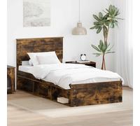 Teenpull Smoky Oak Bed Frame with Solid Pine Headboard 90 x 200 cm Single Bed, Slatted Base, Engineered Wood Structure, Durable Bedroom Platform for Restful Sleep and Easy Care