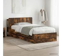 Teenpull Smoky Oak Storage Bed Frame 90 x 200 cm, Bed Base with Drawers, Wooden headboard, Sturdy Platform, Space Saving Bedroom Furniture for One Sleeper, Indoor Use, Easy Assembly