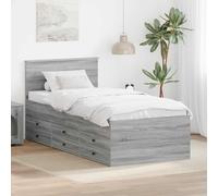 Teenpull Sofa Bed Sonoma Gray and Black Engineered Wood 75 x 190 cm, daybed with headboard, slatted Frame, 6 Drawers, Water-Resistant Finish, Indoor Guest Room Storage, Adjustable Support