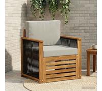 Teenpull Sofá central de exterior de madera de acacia maciza, resistente a la intemperie, con acolchado y cojín, modular para terraza, balcón, jardín de invierno, patio, exterior, ahorro de espacio y