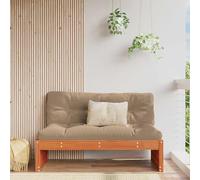 Teenpull Sofá central de jardín de madera de pino maciza, color marrón cera, módulo Lounge central para 2 personas, cojín exterior con cojín y respaldo, resistente a la intemperie, para terraza, patio