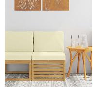 Teenpull Sofá central para exteriores de madera de acacia maciza, color blanco, módulo Lounge con cojín resistente a la intemperie, cojín y respaldo para terraza, balcón, jardín de invierno, exterior