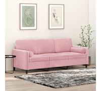 Teenpull Sofá de 3 plazas, terciopelo rosa, 180 cm de ancho, estructura de metal, fundas de almohada extraíbles, cómodo mueble de salón con cojines decorativos