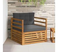 Teenpull Sofá de exterior de madera maciza de acacia con acolchado de poliéster, sofá de jardín resistente a la intemperie para terraza y exterior, módulo Lounge sección central con reposabrazos y