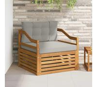 Teenpull Sofá de jardín modular lounge sección central de acacia maciza, acolchado exterior resistente a la intemperie con cojín, respaldo y reposabrazos para terraza, balcón, jardín de invierno