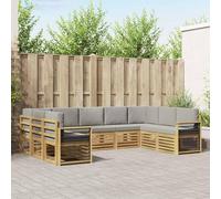 Teenpull Sofá esquinero de 9 piezas, color blanco y gris claro, de madera de acacia maciza, 304 x 187,5 x 73 cm, con cojín y disposición modular para terraza y jardín
