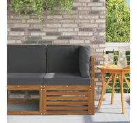 Teenpull Sofá esquinero para exteriores de madera maciza de acacia natural, resistente a la intemperie, sofá de jardín con cojines, módulo lounge esquinero para terraza, balcón, jardín de invierno y