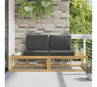 Teenpull Sofá exterior con cojín de 2 unidades, color blanco, modular, muebles de salón de madera maciza de acacia, resistente a la intemperie, para terraza, balcón, invernadero, ahorro de espacio