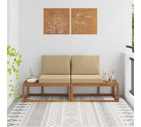 Teenpull Sofá exterior de 2 piezas de madera maciza de acacia natural y beige, módulo lounge esquinero para terraza, balcón, jardín de invierno, patio, exterior, resistente a la intemperie con cojín