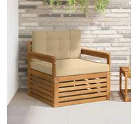 Teenpull Sofá exterior de madera maciza de acacia y poliéster, natural y beige, sistema modular resistente a la intemperie para terraza, balcón, jardín y exterior con cojines y reposabrazos