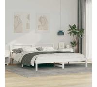 Teenpull Solid Pine Bed Frame 200 x 200 cm Platform Bed with Headboard, Slatted Base, USB Port, Durable Support for Bedroom, Easy Assembly, Modern Minimalist Design, King Size