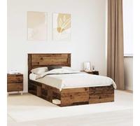 Teenpull Solid Pine Bed Frame with headboard, Vintage Wood Finish, 135 x 190 cm Double Size, slatted Base, 200 kg Load, Bedroom Storage, Modern Minimal Design for restful Sleep